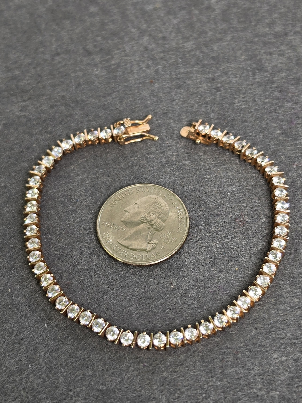 Sterling Silver Vintage Rose Gold Vermeil Tennis Bracelet CZ Stones - Picture 5 of 10